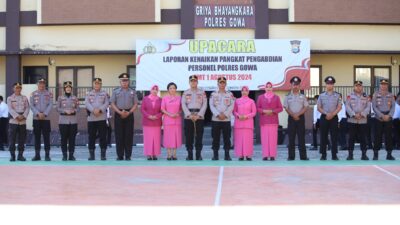 Kapolres Gowa Pimpin Upacara Korps Raport Bersama Ketua Bhayangkari Gowa